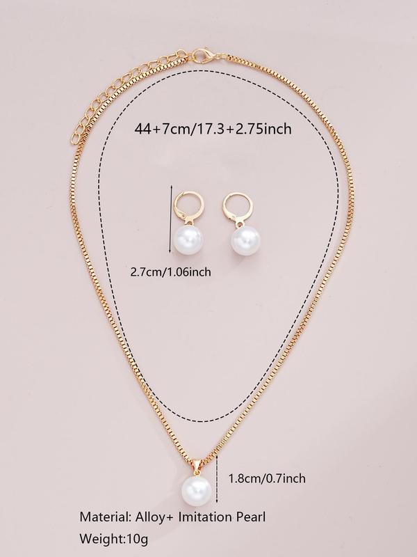 Elegant Faux Pearl Decorated Jewelry Set, Including Pendant Necklace & Dangle Earrings, Fashion Jewelry Accessories for Women As Gift