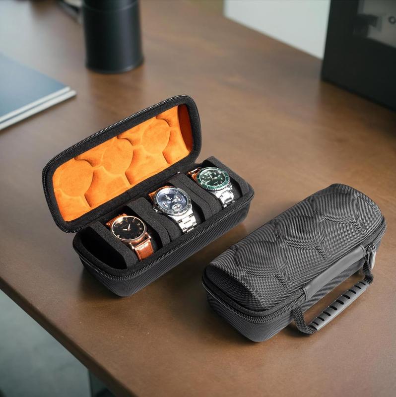 3 slots hard watch travel case, hard watch roll case for travel and storage with Microfiber Lining