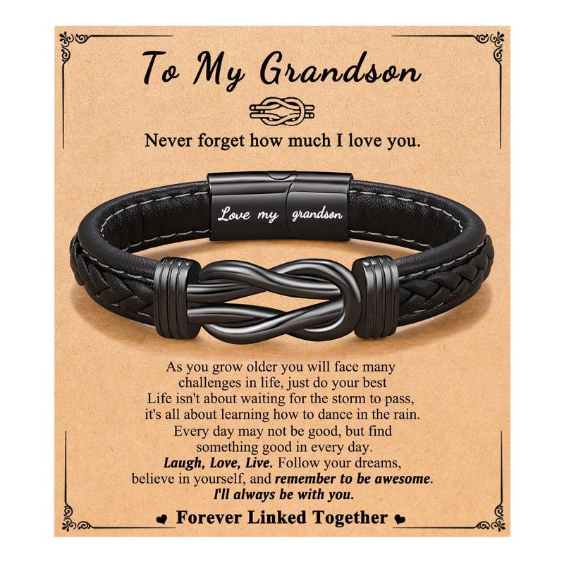 Forever Linked Together Leather Bracelet for Boys Men's Birthday Anniversary Christmas Valentine's Day Gifts