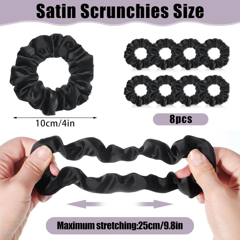 8 Pack Satin Silk Scrunchies for Women, Silk Hair Ties Silk Scrunchies Black Hair Scrunchies for Women Teen Girl Gifts Trendy Stuffers 2024-