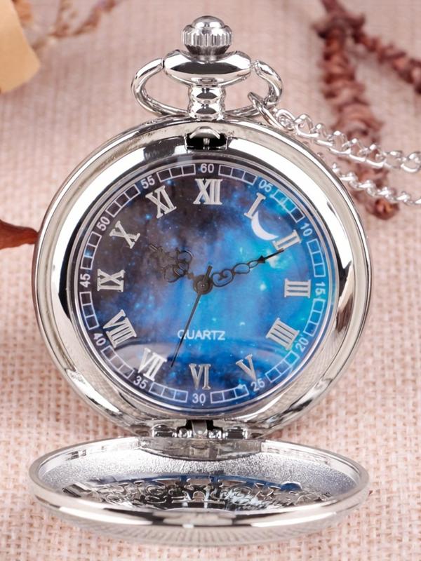 Men's Vintage Flower Carving Design Round Dial Quartz Pocket Watch, Fashion Watch for Party, Daily Clothing Decor, Trendy All-match & Exquisite Watch for Birthday Gift