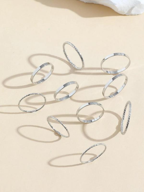 10pcs set Simple Plain Color Alloy Ring, Creative Minimalist Retro Joint Rings, Fashion Accessories For Women & Girls