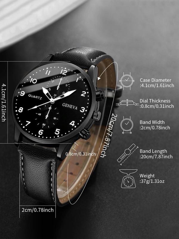 Men's Fashion Casual Pu Leather Digital Surface Quartz Watch, with Lion Bracelet Set, without Box, Fashion Watch Set for Party, Trendy All-match Watch Set for Birthday Gift