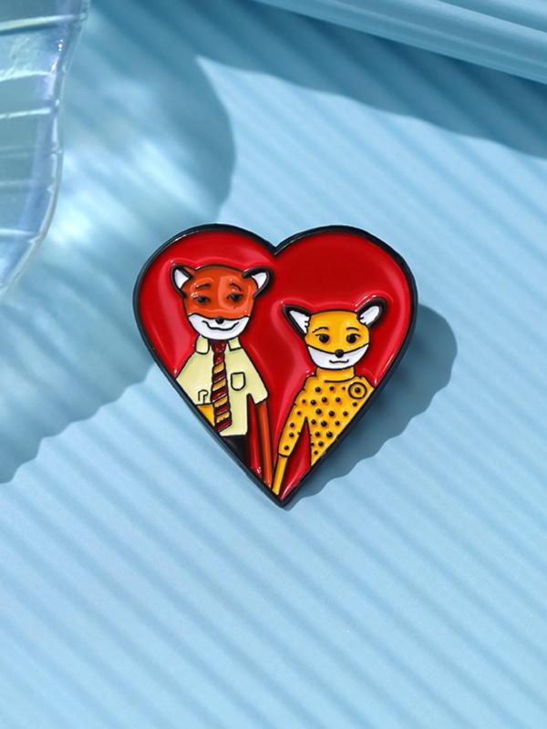 Unisex Cute Cartoon Fox & Heart Design Brooch, Novelty Badge Brooch, Fashionable Clothes Accessories for Daily & Party Decoration