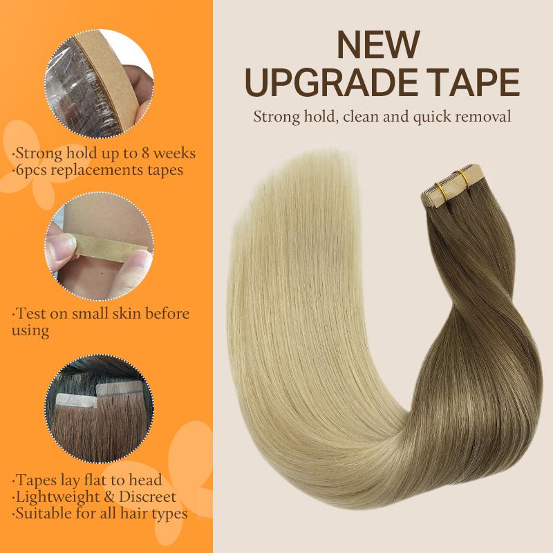 Doores 20Pcs Tape-in Natural human hair extensions 50g Natural Straight DIY Hair extensions with strong air permeability suitable for summer