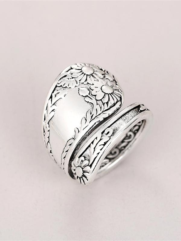 Vintage Flower Design Cuff Ring, Fashionable Jewelry for Women & Girls, Elegant All-match Fashion Anniversary Party Jewelry Gift