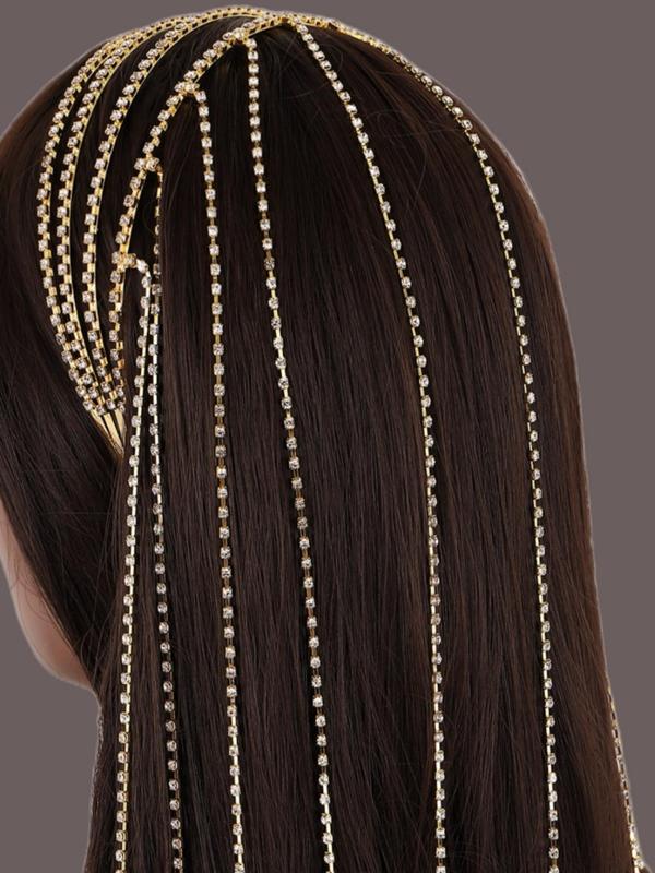 Tassel Design Rhinestone Decorated Headband,  Elegant Plain Color Four Layer Design Headband for Women & Girls, Fashion Hair Accessories