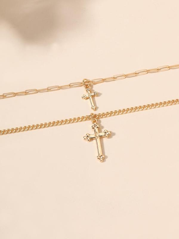 Vintage Cross Design Layered Necklace for Women & Girls, Trendy All-match Vintage Mexican Necklace for Birthday Gift, Fashion Jewelry for Party, Daily Clothing Decor