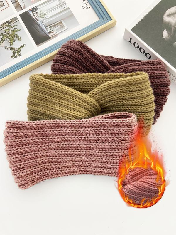 Solid Color Knot Design Hair Band, Casual Warm Hair Accessories for Women & Girls, Minimalist Headwear Suitable for Thick Hair