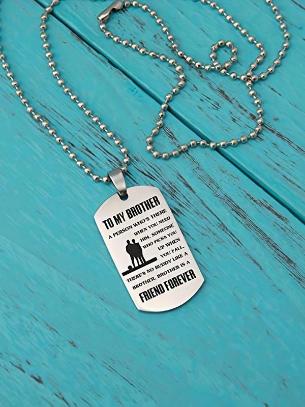 Stainless Steel Pendant Necklace, To My Brother Slogan Pattern Chain Necklace for Party, Daily Clothing Decor, Trendy All-match & Exquisite Jewelry for Birthday Gift