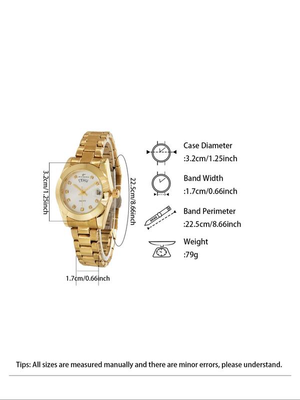 Women's Elegant Fashion Round Dial Stainless Steel Strap Quartz Watch, Fashion Watch for Party, Daily Clothing Decor, Trendy All-match & Exquisite Watch for Birthday Gift with Box