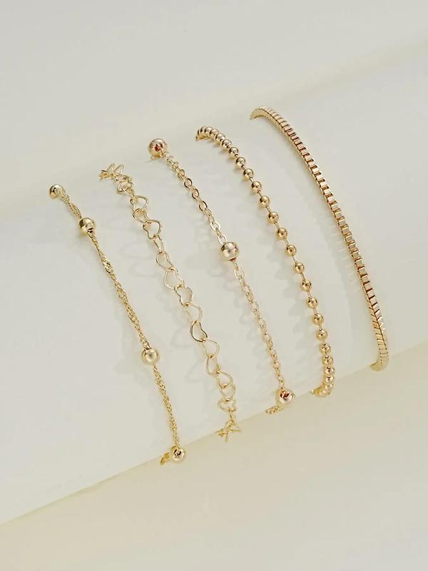 5pcs set Simple Minimalist Chain Link Bracelet, Streetwear Stack Bracelet, Fashion All-match Accessories for Women, Trendy Matching Jewelry for Party and Daily Life