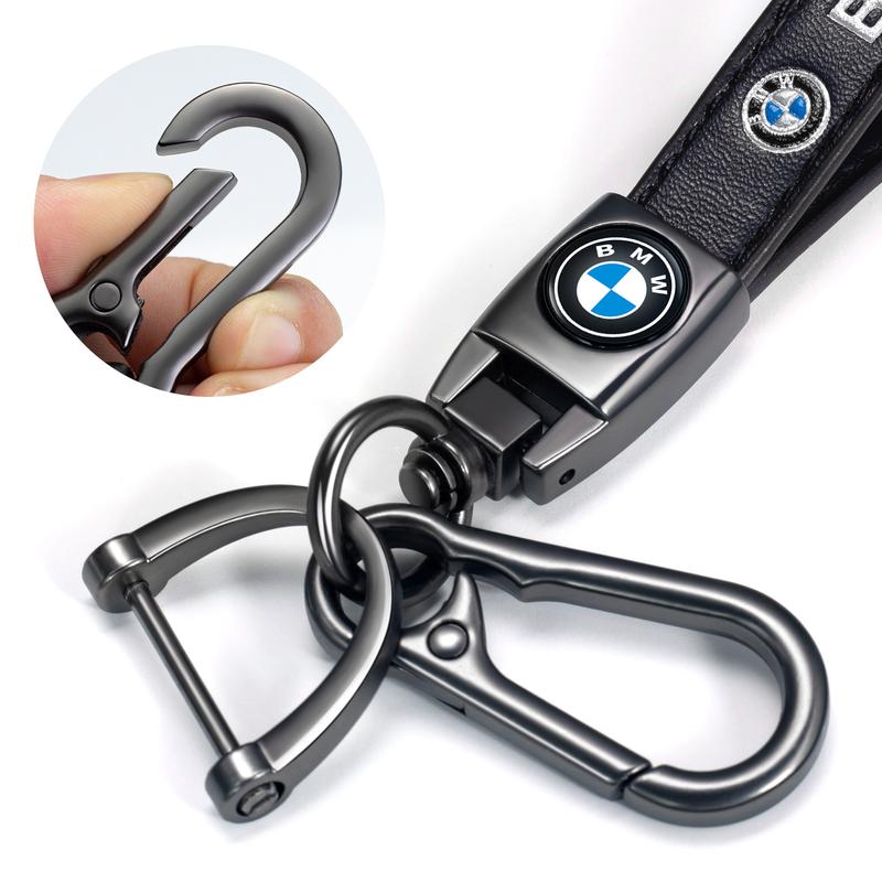 Genuine Leather Car Keychain Keyring Accessories Compatible with Mercedes Benz BMW Adui Series Car Keychains Family Present for Man and Woman Black