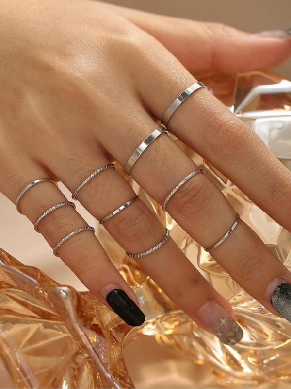 10pcs set Simple Plain Color Alloy Ring, Creative Minimalist Retro Joint Rings, Fashion Accessories For Women & Girls