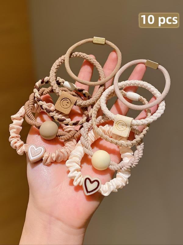 Cute Heart Patched Design Hair Ties, 2024 New Style Fashionable Hair Accessories for Women & Girls, Minimalist Headwear Suitable for Thick Hair