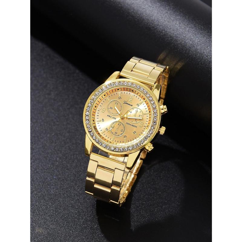 1pc Ladies Watch Gold Watch Women's Casual Business Quartz Watch Stainless Steel Alloy Strap With Rhinestone Ladies' Wristwatch Holiday