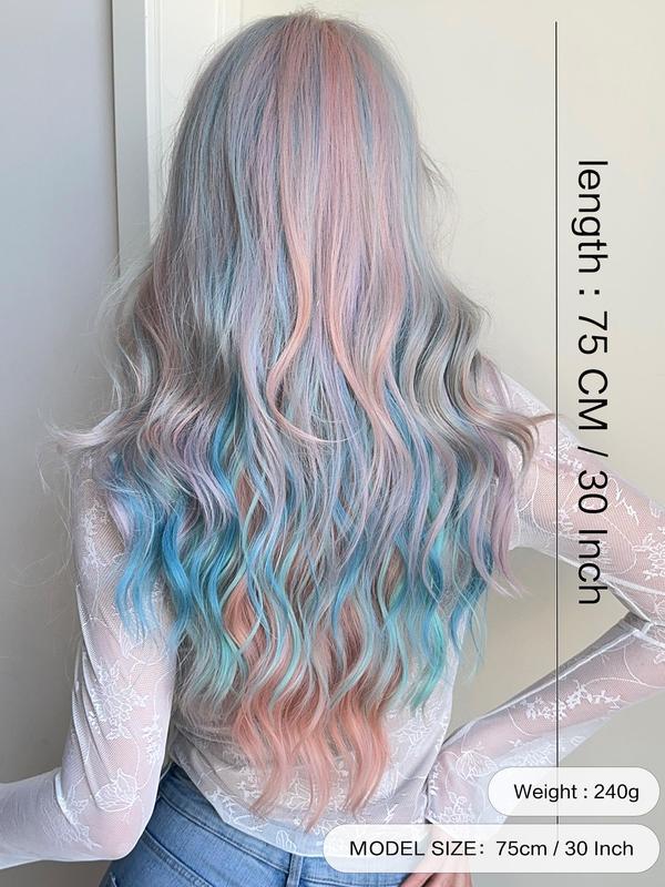 30 Inch Pink & Blue Mixed Color Wavy Lace Front Wigs for Women, Gorgeous Fluffy Wigs without Bangs, Synthetic Heat Resistant Fiber Wigs for Daily & Party