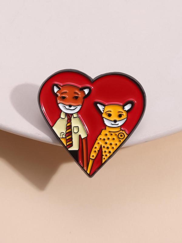 Unisex Cute Cartoon Fox & Heart Design Brooch, Novelty Badge Brooch, Fashionable Clothes Accessories for Daily & Party Decoration