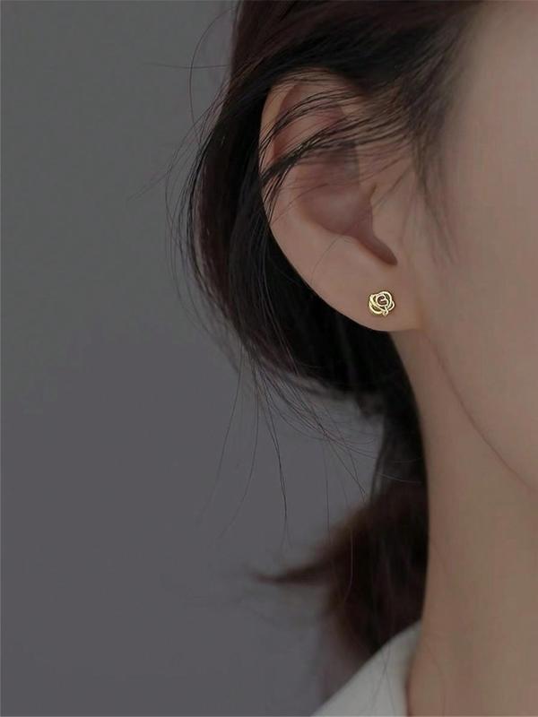 Women's Elegant Rose Stud Earrings As Gift for Girlfriend, Trendy Hollow out Stud Earrings, Fashionable Matching Jewelry for Women for Daily Decoration