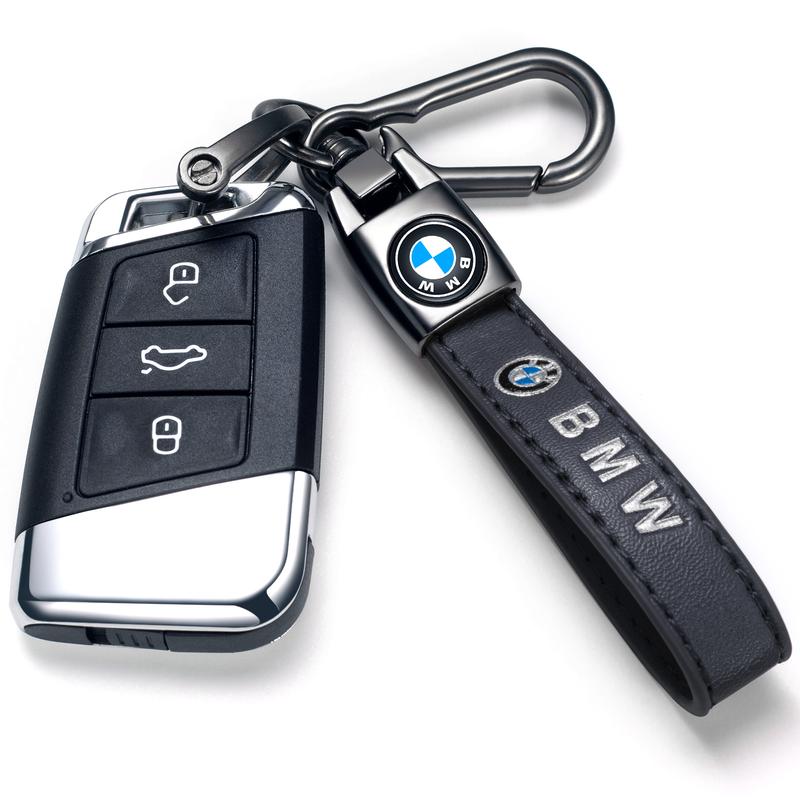 Genuine Leather Car Keychain Keyring Accessories Compatible with Mercedes Benz BMW Adui Series Car Keychains Family Present for Man and Woman Black