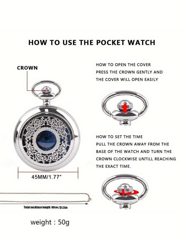 Men's Vintage Flower Carving Design Round Dial Quartz Pocket Watch, Fashion Watch for Party, Daily Clothing Decor, Trendy All-match & Exquisite Watch for Birthday Gift