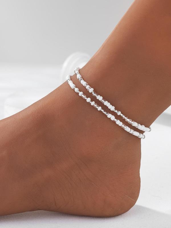 Simple Beaded Elasticity Anklet, Fashionable Jewelry for Women & Girls, Casual Fashion Accessories for Party, Daily Clothing Decor, Trendy All-match & Exquisite Jewelry for Birthday Gift