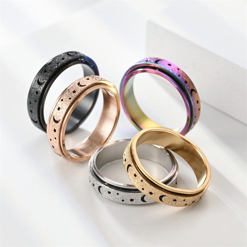 Stainless Steel Anxiety Ring – 6mm Night Sky Design Spinner Band for Women, Thumb Men Ring Sizes 6-12.Ideal for Stress Relief, Fidget Spinner Ring, Meditation, Relaxation, and Unique Jewelry Gifts, Perfect for Valentine's Day, Christmas, and Birthdays K04