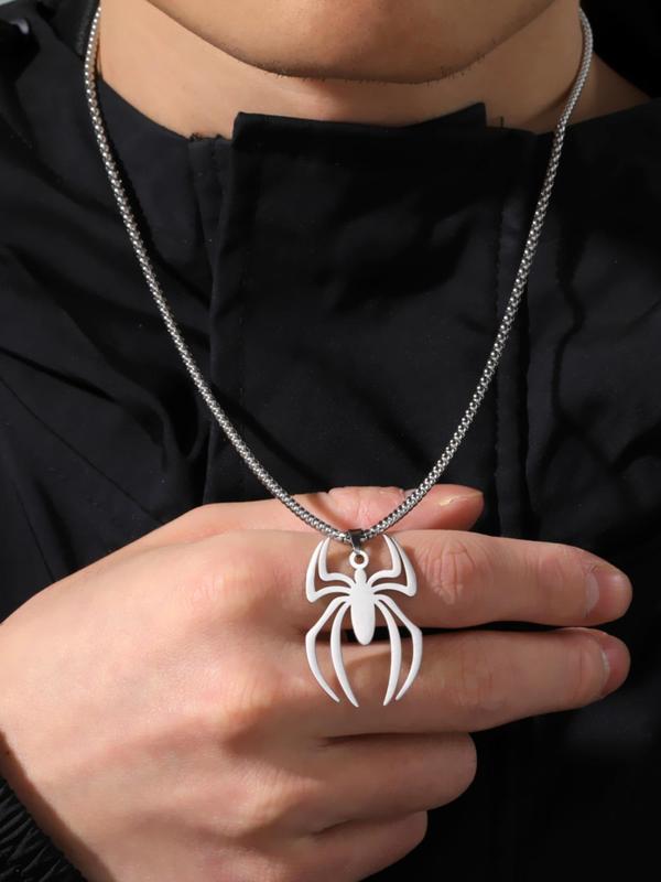 Stainless Steel Spider Pendant Necklace for Men, Casual Trendy All-match Jewelry for Girls Gift, Male Classic Fashion Accessories for Daily Wear