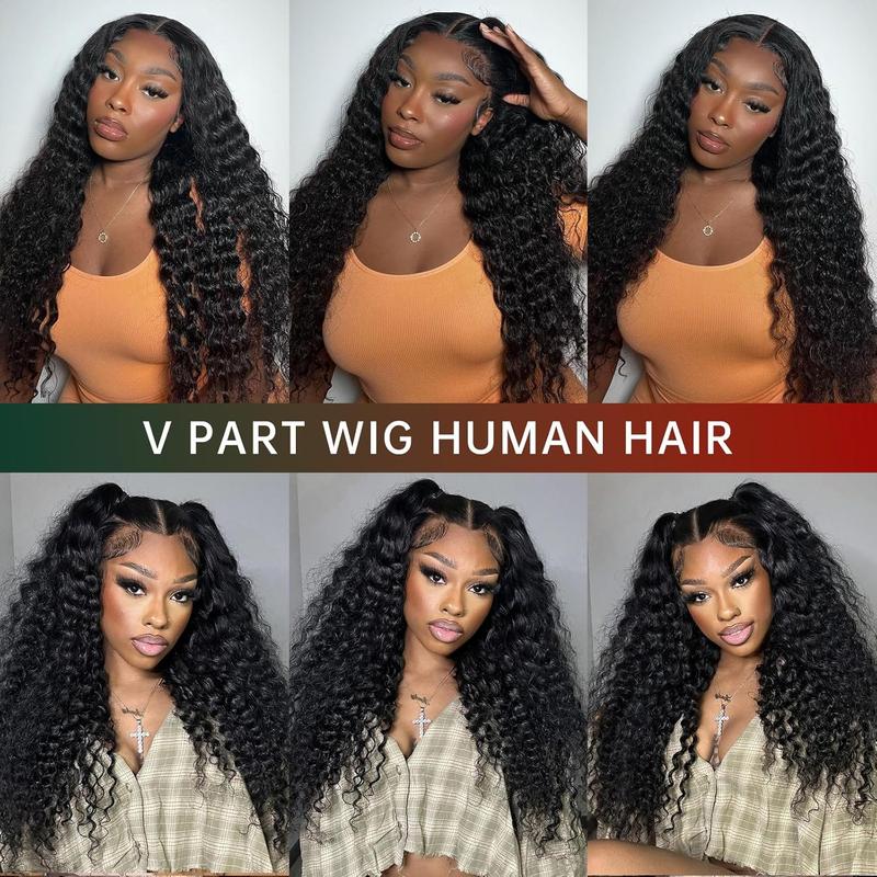 Mamushow V Part Wigs Human Hair No Leave Out Upgrade U Part Wig for Black Women Human Hair Kinky Curly Glueless Clip In Half Wig 180% Density