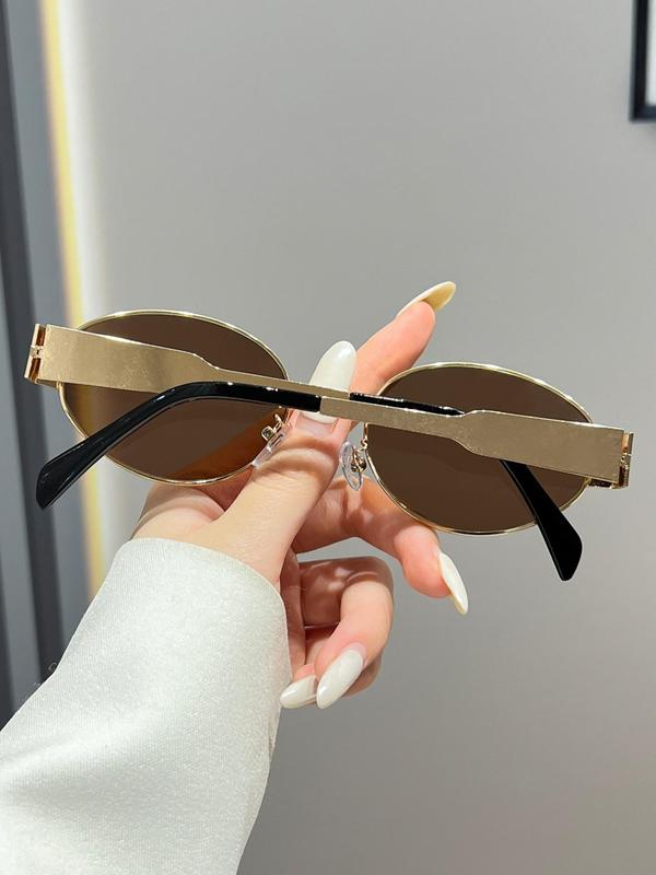 Unisex Simple Style Plain Color Oval Frame Sunglasses, Trendy Casual Sunglasses for Everyday Use, Fashion Accessories for Outdoor Activities