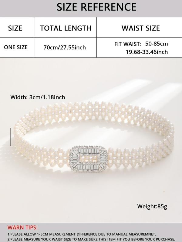 Women's Elegant Faux Pearl Decor Belt,  Trendy Exquisite Rhinestone Decor Elastic Belt Fashion Luxury Accessories for Party, Daily Clothing Decor