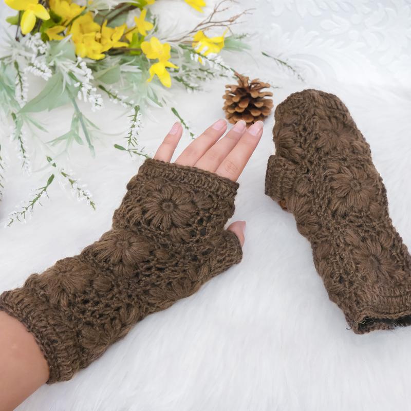 Hand Knit Winter Handwarmer, Fleece Lined  Finger Less Gloves, Crochet Solid Color Gloves, Men Women Warm Mitten, Gift For Her, Wrist Warmer