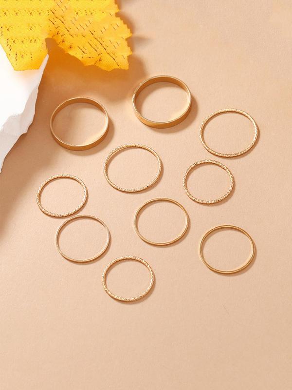 10pcs set Simple Plain Color Alloy Ring, Creative Minimalist Retro Joint Rings, Fashion Accessories For Women & Girls