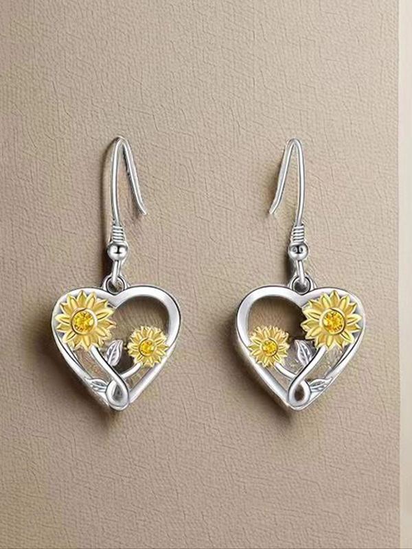 Fashion Heart Shaped Sunflower Design Dangle Earrings (1 Pair), Creative Alloy Jewelry for Women, Casual Jewelry for Party, Daily Clothing Decor, Trendy All-match & Exquisite Jewelry for Birthday Gift