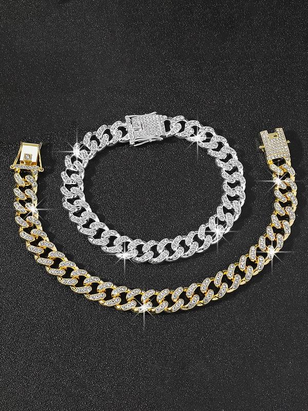 Rhinestone Decorated Cuban Chain Anklet for Women & Girls, Fashion Jewelry for Party, Daily Clothing Decor, Trendy All-match & Exquisite Jewelry for Birthday Gift