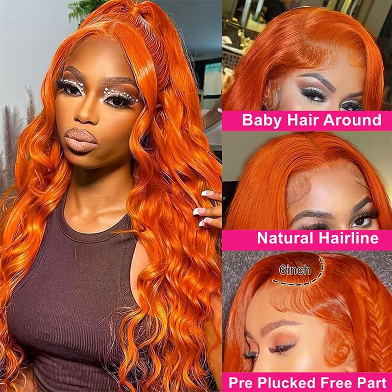 30 34 Inch Orange Ginger Hd Lace Front Wigs 13x6 Body Wave  Colored Glueless Lace Frontal Wigs Pre Plucked Closure Wig