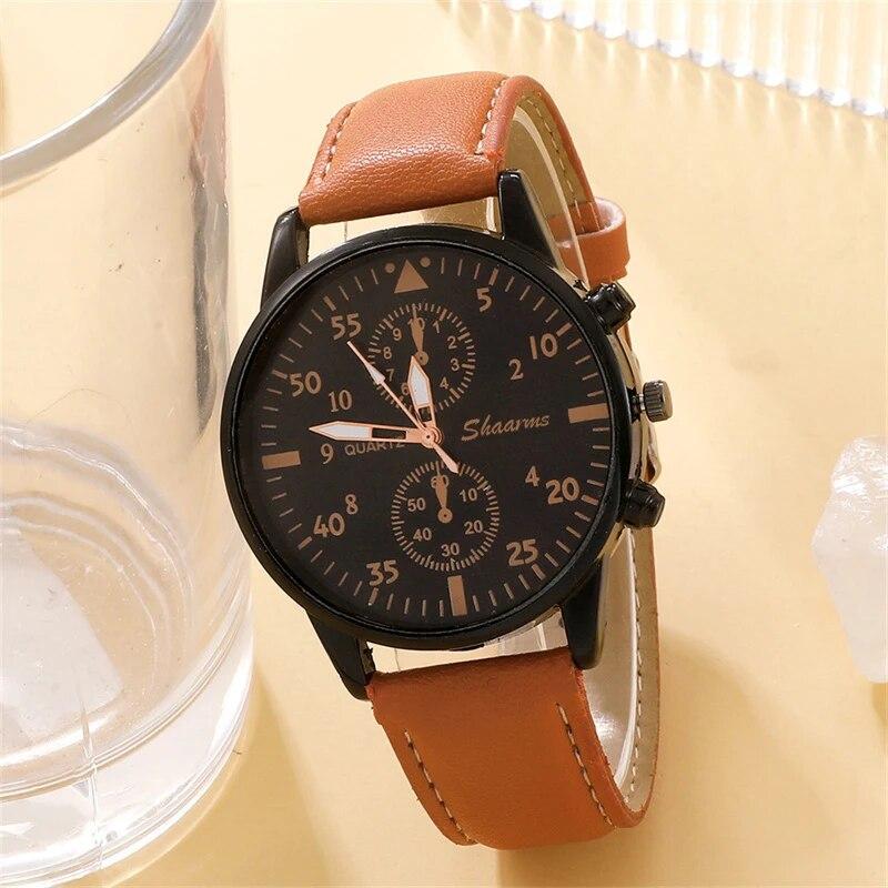 Christmas Gift New Men Watch Luxury Bracelet Set Fashion Business Brown Leather Quartz Wrist Watches for Men Gift Set Relogio Masculino