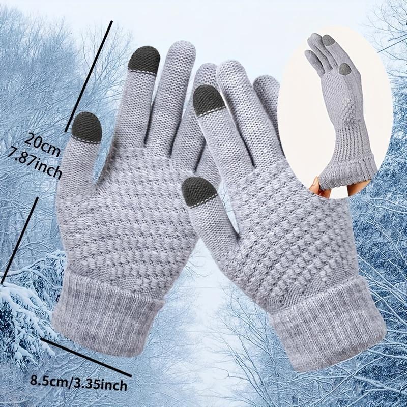 Knitted Thermal Winter Thickened Gloves, Solid Color Touch Screen Sports Gloves for Cycling & Hiking, Outdoor Windproof Gloves