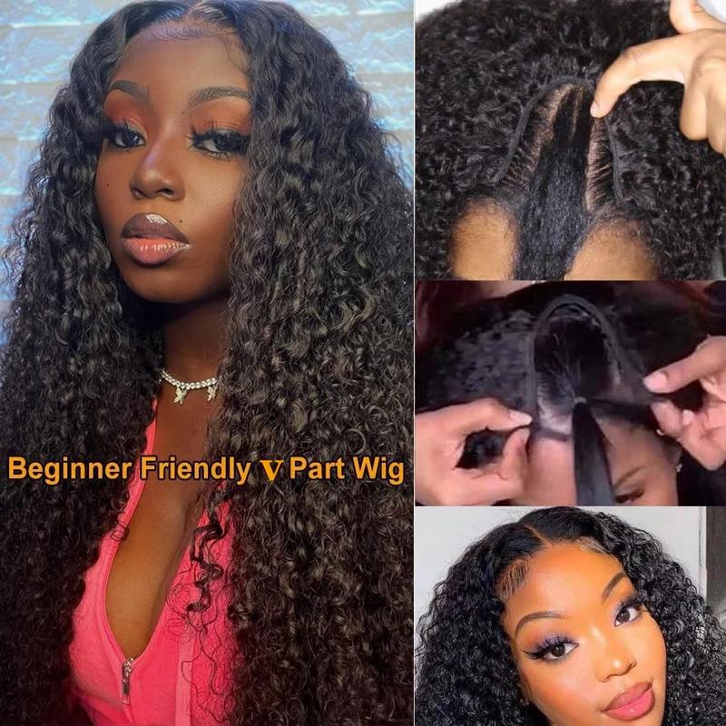 Mamushow V Part Wigs Human Hair No Leave Out Upgrade U Part Wig for Black Women Human Hair Kinky Curly Glueless Clip In Half Wig 180% Density