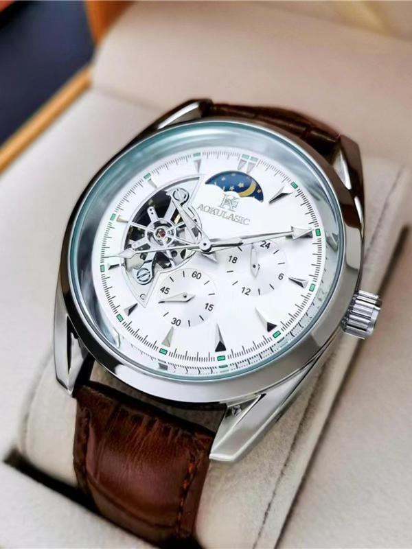 Men's Business Fashion Round Dial Mechanical Watch, Fashion Watch for Party, Daily Clothing Decor, Trendy All-match & Exquisite Watch for Birthday Gift with Box