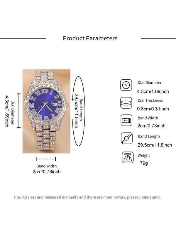 Couple Round Dial Analogquartz Watch Set, Fashion Rhinestone Decor Watch for Party, Daily Clothing Decor, Trendy All-match & Exquisite Watch for Birthday Gift