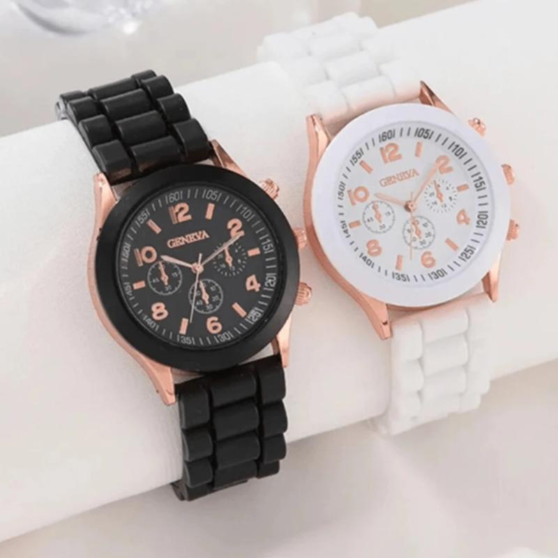 Couple's Fashionable And Concise Digitally Indexed Dial Quartz Wristwatch Women + Heart Shaped Beaded Bracelet Set Couple Watch Gift Women