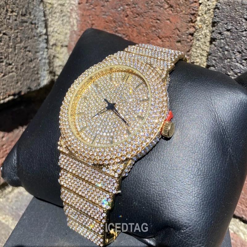 Full Iced Bling Out Gold Plating Unisex Hip Hop Analog Watch