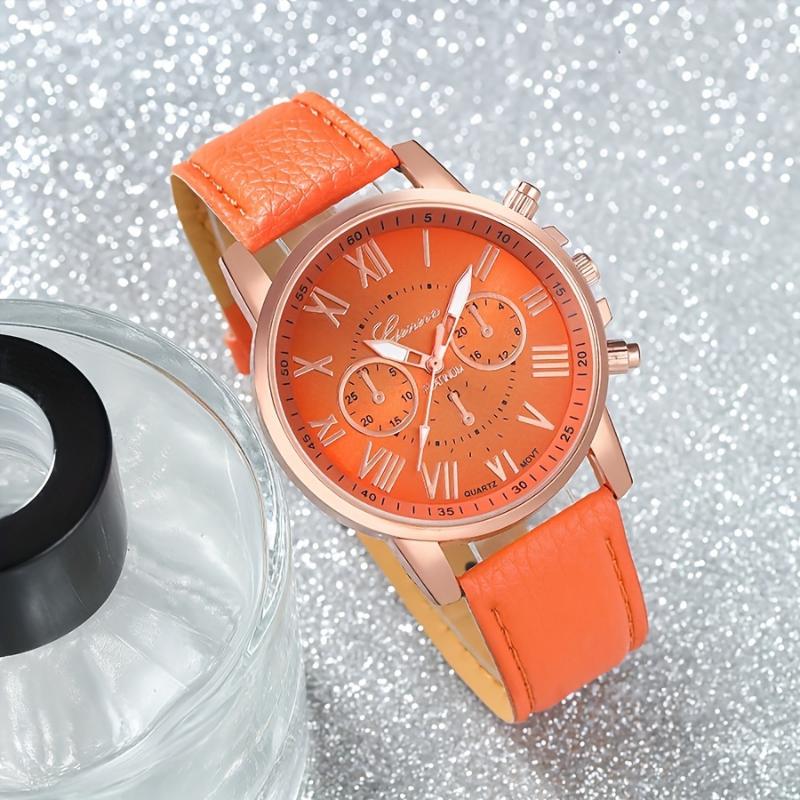 Chic Quartz Watch Set for Men & Women - 3 5 7 10pcs, Round Zinc Alloy Case with Faux Leather Strap, Non-Analog Display