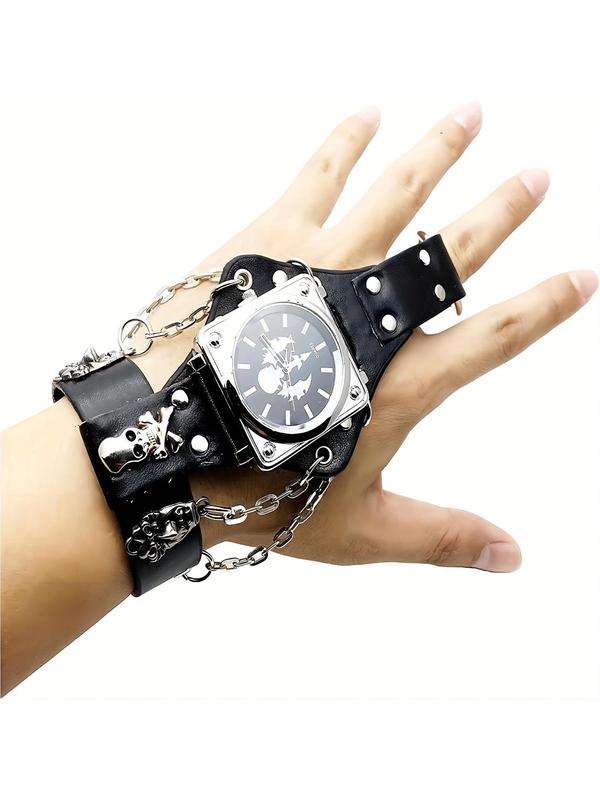 Men's Punk Skull Design Pu Leather Strap Quartz Watch Without Box, Fashion Creative Alternative Couple Watch, Trendy Creative Design Watch for Men & Women