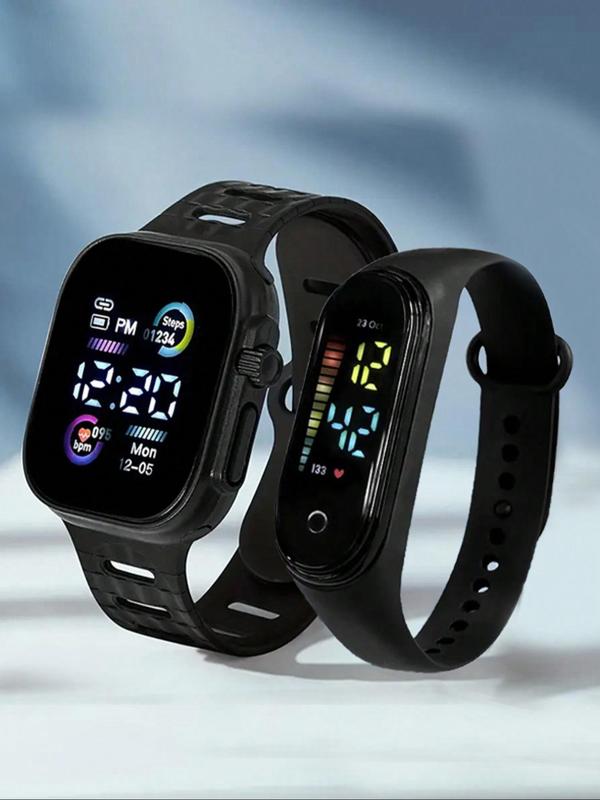 Couple's Minimalist Temperament Digital Watch, Fashionable Digital Watch for Men & Women, Trendy All-match & Exquisite Watch Set for Birthday Gift, without Box