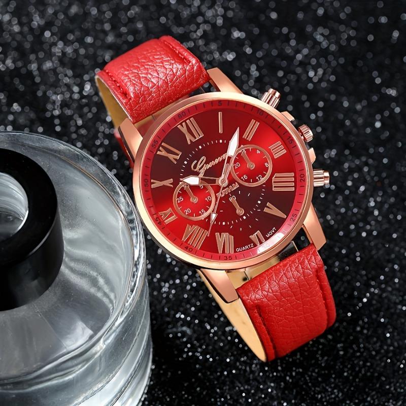 Chic Quartz Watch Set for Men & Women - 3 5 7 10pcs, Round Zinc Alloy Case with Faux Leather Strap, Non-Analog Display