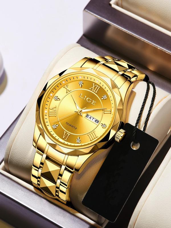 Men's Business Waterproof Round Dial Analog Quartz Watch, Fashion Watch with Luminous Hands, Exquisite All-match Watch for Men with Box