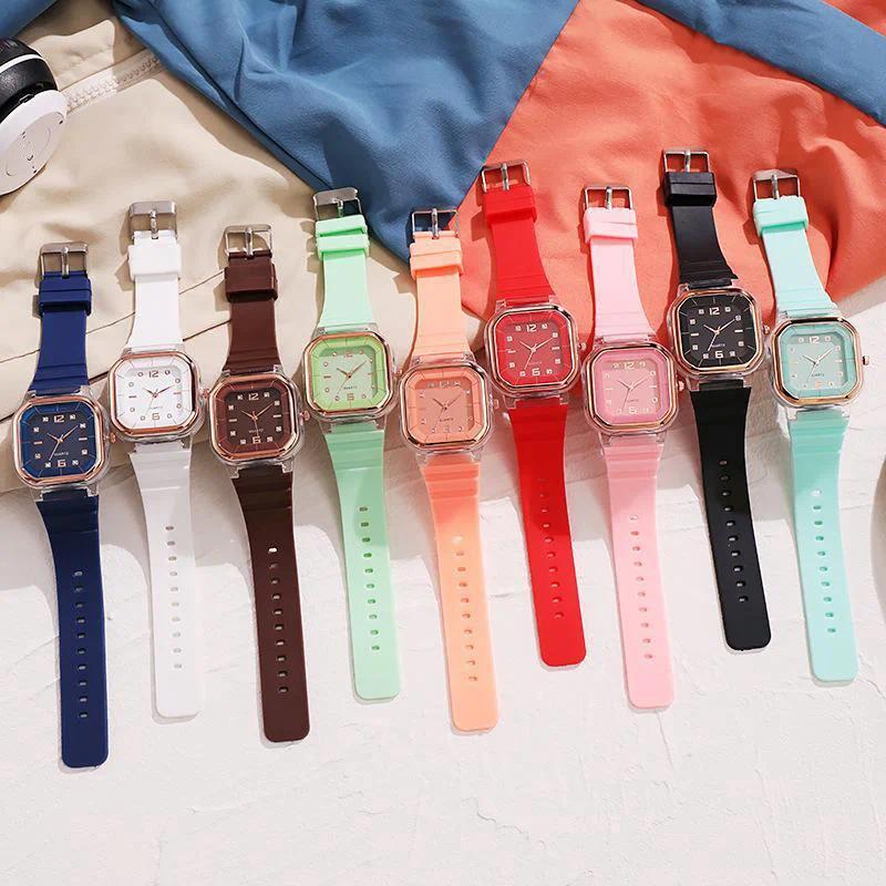 Candy Colors Silicone Square Quartz Women Watch Simple Sports Multifunctional Digital Watch Female Men's Fashion Watch