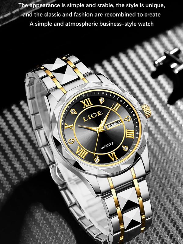 Men's Business Waterproof Round Dial Analog Quartz Watch, Fashion Watch with Luminous Hands, Exquisite All-match Watch for Men with Box